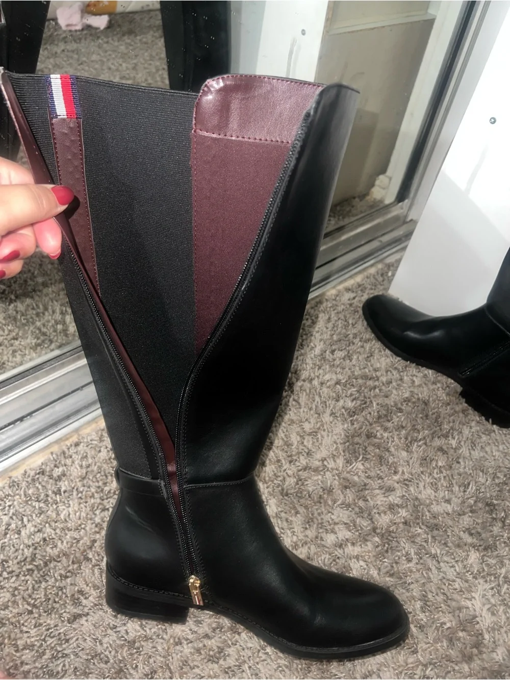 Black Knee-High Women's Riding Boots with Gold Accent *** FLASHH SALEEE***